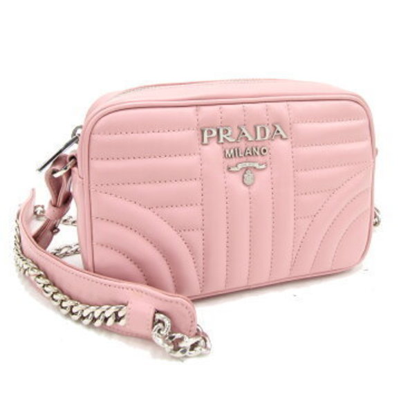Prada Diagram Shoulder Bag Pink Leather Chain Crossbody - Picture 1 of 7